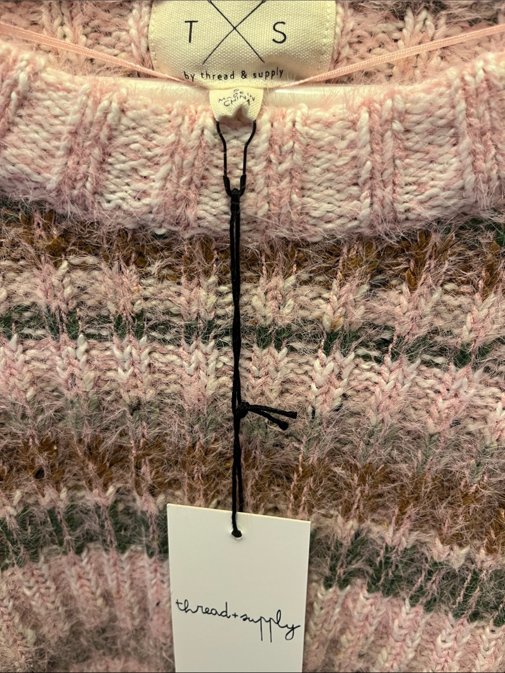 Thread & Supply Pink Striped Crewneck Scalloped Hem Sweater - Picture 2 of 4